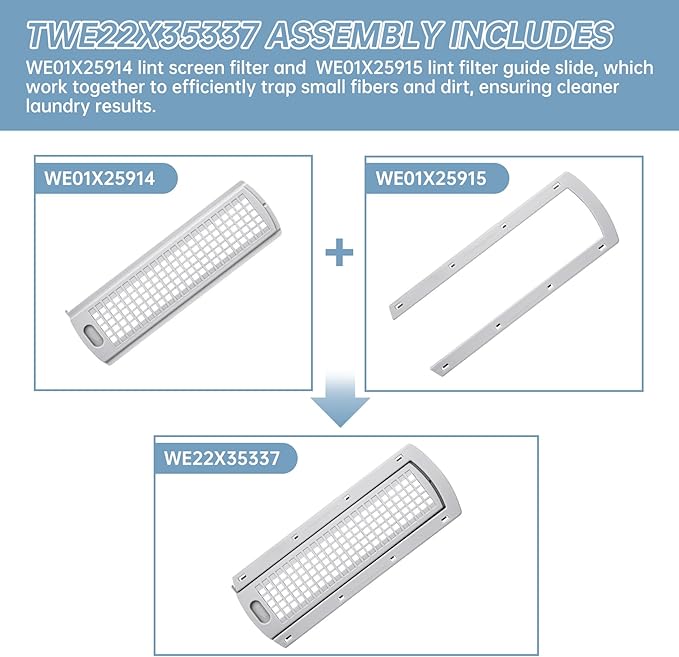 WE22X35337 Washer Dryer Lint Screen Filter And Lint Filter Slide Assembly,Compatible with GE Hotpoint Dryer Replacement for WE01X25914 WE01X25915