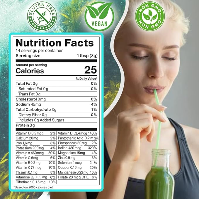 Ocean's Balance Daily Cleanse Smoothie Powder – Organic Blend with Blueberry, Spirulina, Dulse Seaweed & Barley Grass – Nutrient-Rich Superfood Smoothie Mix (4 oz - 2 Pack)