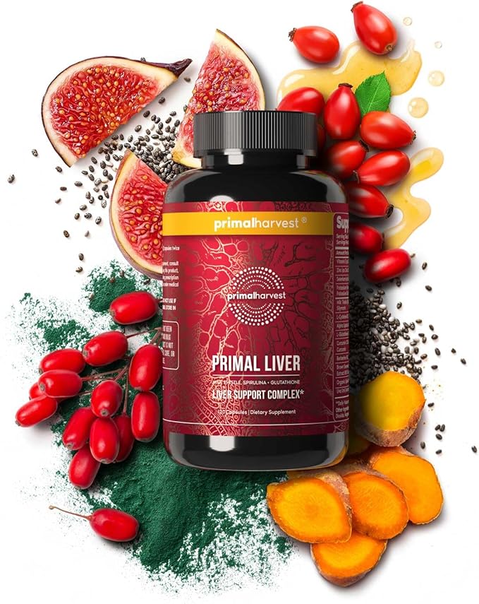 Primal Harvest Primal Liver 2 Pack, Liver Supplement with, Alpha-Lipoic Acid, L-Cysteine HCL, L-Glutathione, Milk Thistle, and Spirulina, for Men and Women, 240 Capsules (2)