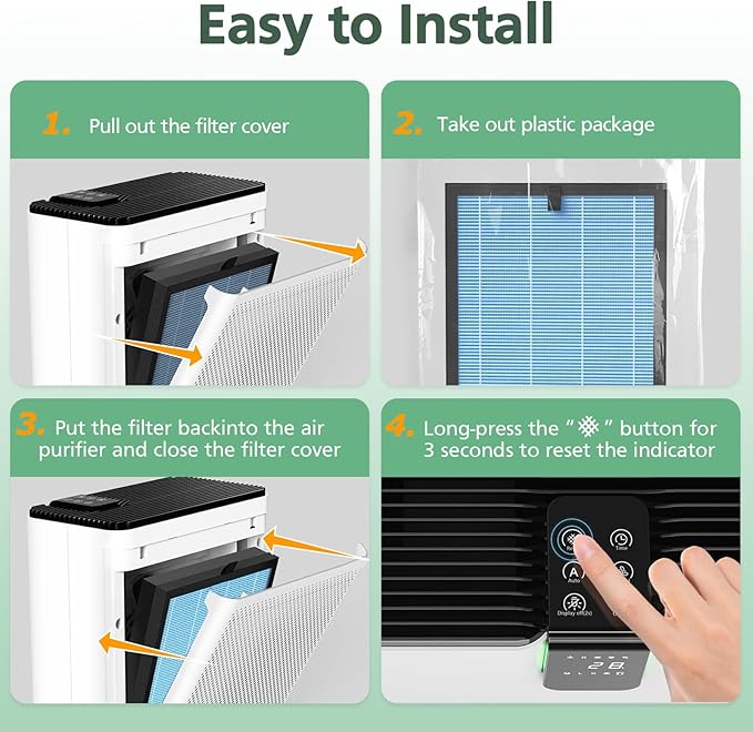 OFFICIAL MJ005H Replacement Filter for POMORON MJ005H Air Purifiers, HEPA Air Filter, 4-Stage Filtration, Activated Carbon Multi-Layer Filter for Dust Smoke Pet Dander Pollen, 2 Pack