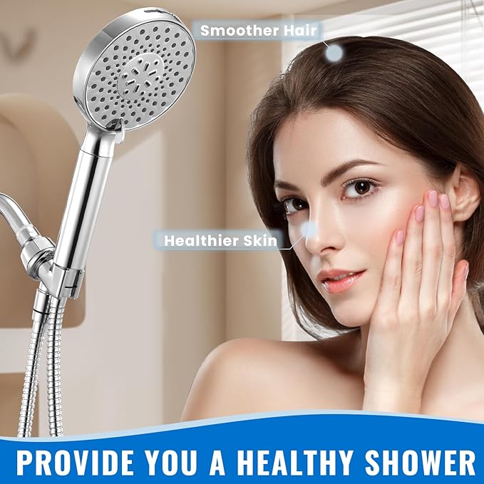 Filtered Shower Head with Handheld, High Pressure 9-Spray Modes Detachable Shower Head with Filter for Hard Water-Remove Chlorine & Impurities, Improve Skin & Hair Health, Chrome