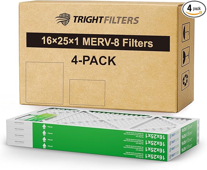 16x25x1 Air Filter 4 Pack, MERV 8 Pleated Dust Defense Air Filters Replacement Air Conditioner HVAC AC Furnace Filter, Durable and Lightweight