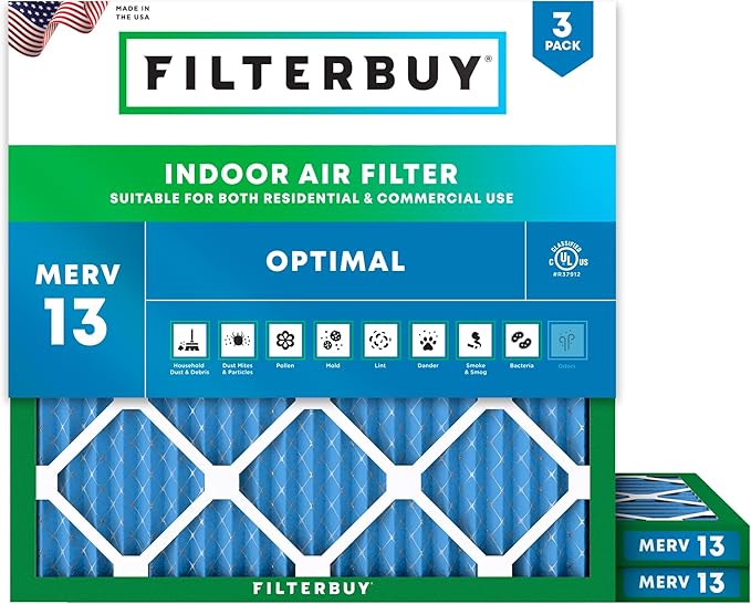 Filterbuy 25x25x1 Air Filter MERV 13 (MPR 1900) Health Defense Replacement (3-Pack), Electrostatic Pleated HVAC AC Furnace Filters, Made in USA (Actual Size: 24.50 x 24.50 x 0.75)