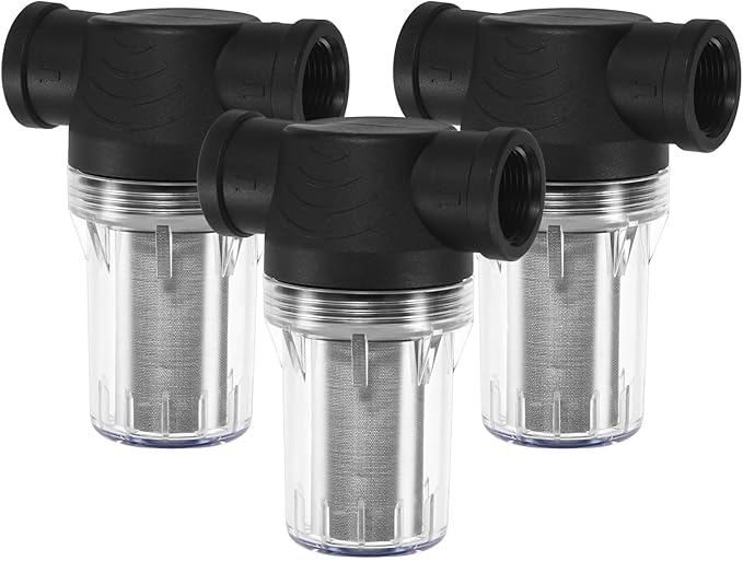 3-Pack Water Pump Strainer with 250 Mesh Stainless Steel Filter Screen, 3/4" Inch Female NPT in-line Strainer for Garden Hose Outdoor RV Water Tank Pressure Washer [Black]