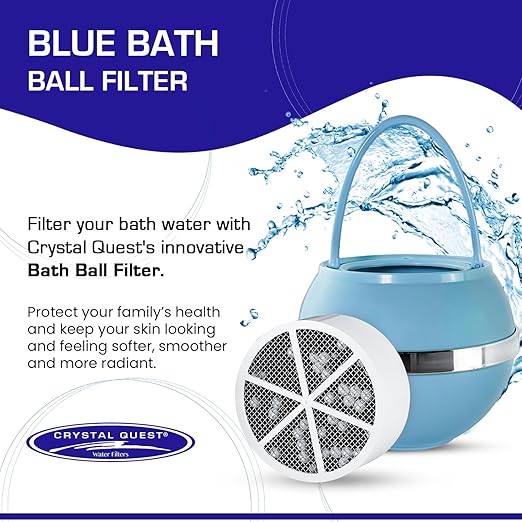 Crystal Quest Bath Ball & Replacement Filter Cartridge Bundle - Water Filter System-Reduce Contaminants for Softer &Smoother Skin-Effortless & Quick Installation|Bundle and Save (Blue)