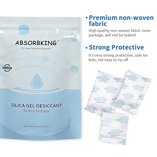10/20/50 Gram(50 Packs) Moisture Absorbers, Premium Silica Gel Packs, Silica Packets for Storage, Silica Gel Desiccant Packets Food Safe for Moisture Control