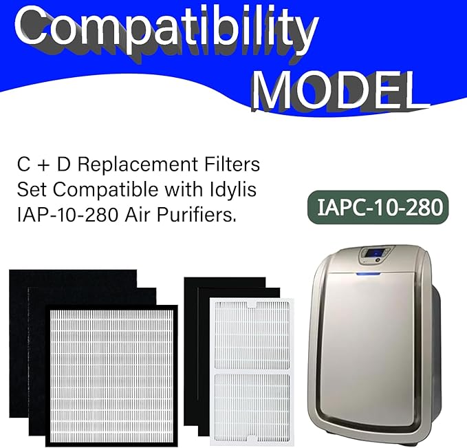 IAP-10-280 Replacement Filter for Idylis IAP-10-280 Air Purifier, Include 1C + 1D HEPA and 2C + 2D High Efficiency Carbon Filter