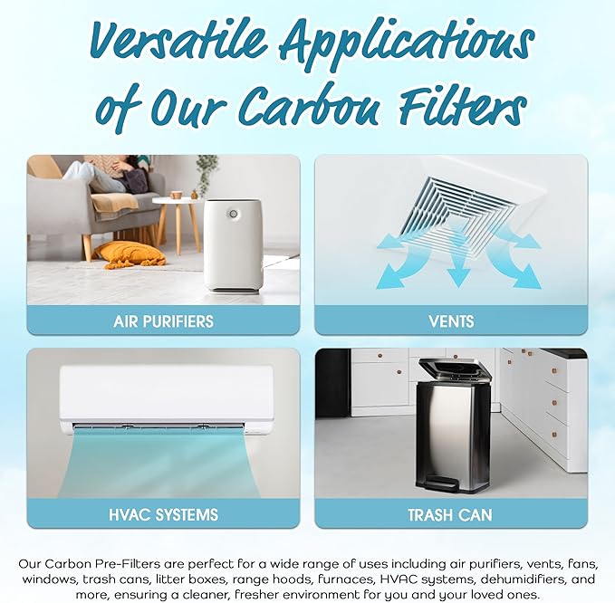 Breathe Naturally Universal Cut To Fit Carbon Activated Air Filter - Replacement Charcoal Filters - Pre Filter Carbon Sheet for Air Purifier, Vent Filters & More - Made in USA (Pack of 1, 12x12)