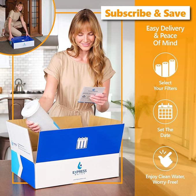 Express Water 2-Year Whole House Heavy Metal Water Filter Set 3 Stage Water Filtration Replacement Kit Sediment, Carbon Block, KDF High Capacity Cartridge Filters–5 Micron Water Filter 4.5” x 20” inch