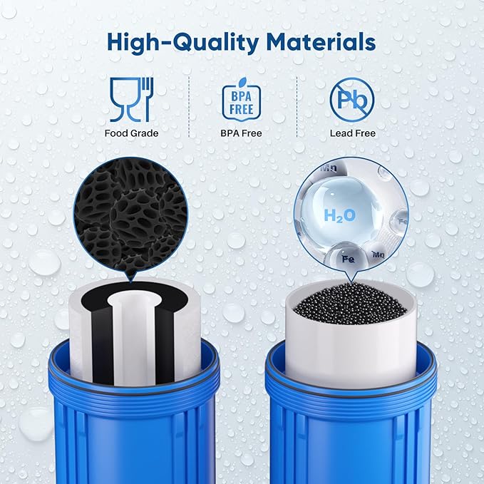 PUREPLUS 5 Micron 4.5"x 10" Whole House Water Filter Combo Kit with Sediment& Carbon, and Iron Reduce Filter, Replacement for GE FXHTC, GXWH40L, GXWH35F, GNWH38S, RFC-BBSA, WRC25HD, RFC-BB, 1PACK