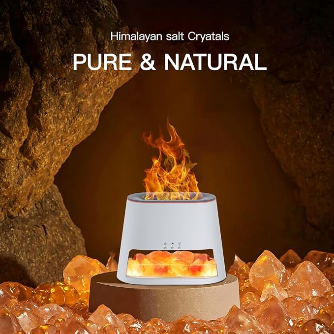 2-in-1 Himalayan Salt Lamp & Ultrasonic Essential Oil Diffuser, Aromatherapy Diffuser Cool Mist Humidifier, Original Salt Therapy Lamp, 100% Pure Himalayan Salt, Ambient Glow, 260ml (White)
