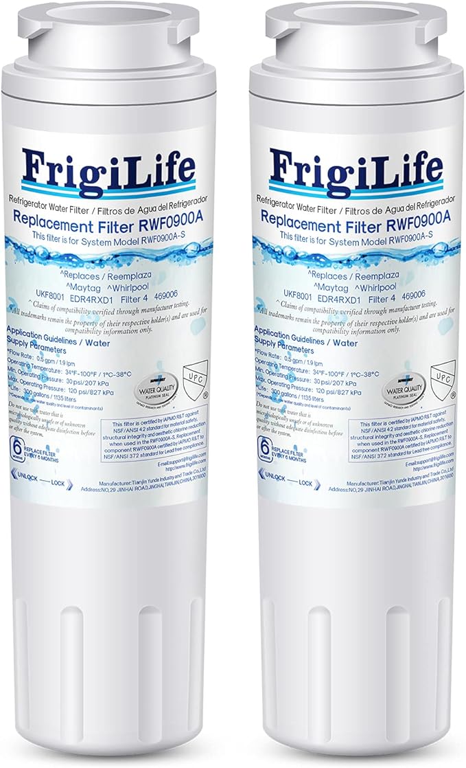 UKF8001 Replacement for EveryDrop Filter 4, Everydrop EDR4RXD1, Maytag UKF8001AXX-200, UKF8001P, Whirlpool 4396395, 469006, FMM-2 MPF15090 WF-UKF8001, SGF-M9 Refrigerator Water Filter, 2PACK