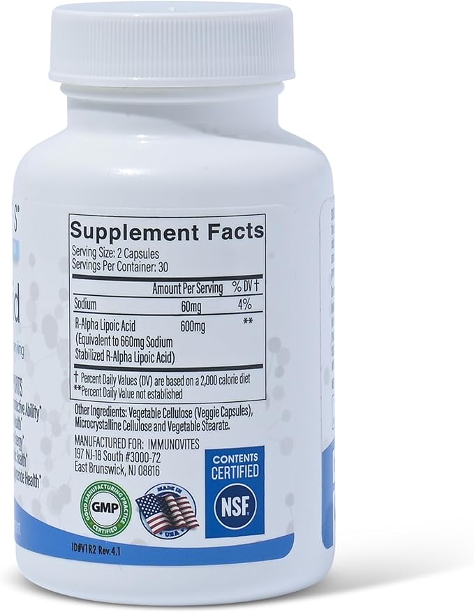 Stabilized R-Alpha Lipoic Acid ((True)) 600mg per Serving [[High Potency & up to 40x Increased Absorption]] (Na R-ALA) (Na R-LA) (Na R-Lipoate) (1 Bottle)
