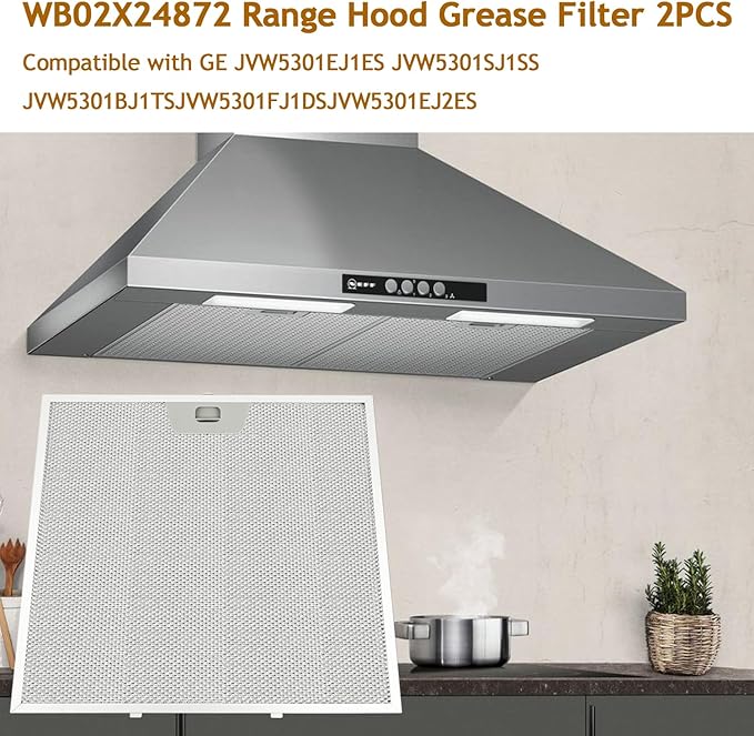 2 Pack WB02X24872 Range Hood Grease Filter Compatible with GE JVW5301EJ1ES JVW53011SJ1SS JVW5301BJ1TS JVW5301FJ1DS JVW5301EJ2ES