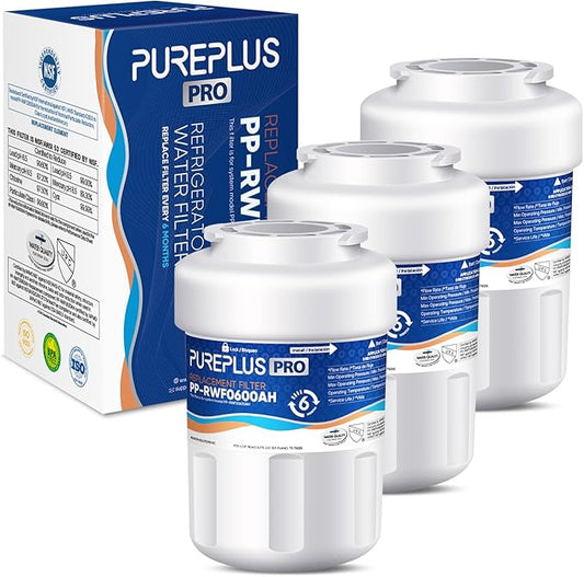 PUREPLUS PRO Refrigerator Water Filter Replacement for HDX FMG-1, PL-100, WFC1201, PC75009, RWF1060, RWF0600A, 469991 Refrigerator Cartridge, NSF/ANSI 53&42 Certified, 3Pack