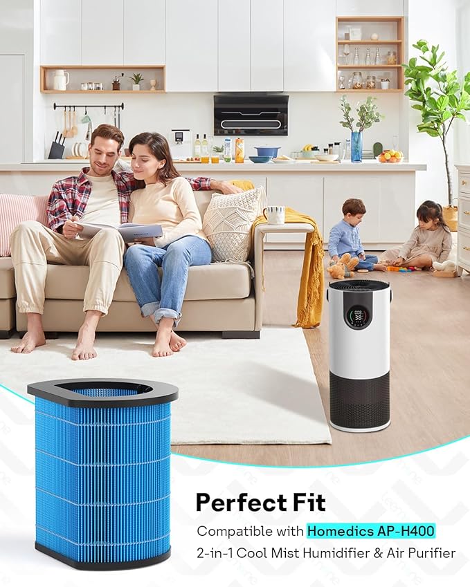 Leemone AP-H400 Replacement Filter Compatible with Homedics 2-in-1 Cool Mist Humidifier & Air Purifier, Wick Filter, Deliver Pure Water Humidification, Absorb Water Minerals,1 Pack