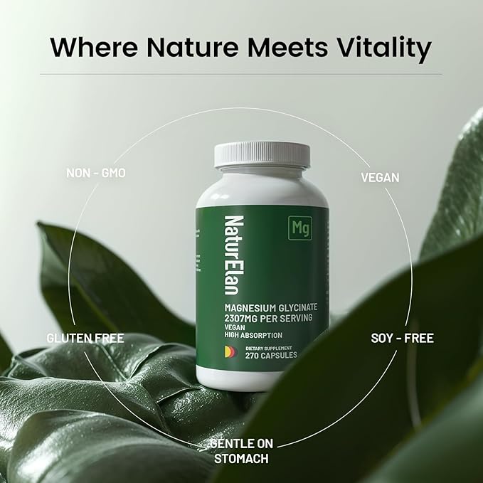 Magnesium Glycinate 2307mg, 270 Capsules, Pure Magnesium Supplements for Stress Relief, Sleep, Muscle, Nerve, Heart & Metabolism Support, Third-Party Tested, Vegan,Non-GMO & Gluten Free, Chelated