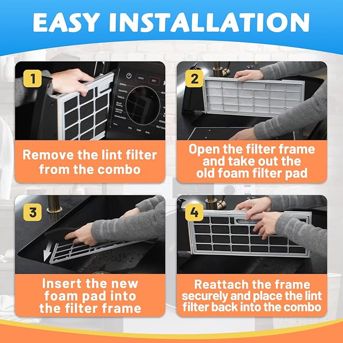 4Pack Lint Filter WH01X35719 Compatible with GE Profile Washer Dryer Combo Models PFQ97HSPVDS, Hand Washable and Reusable, Dryer Lint Filter Replacement