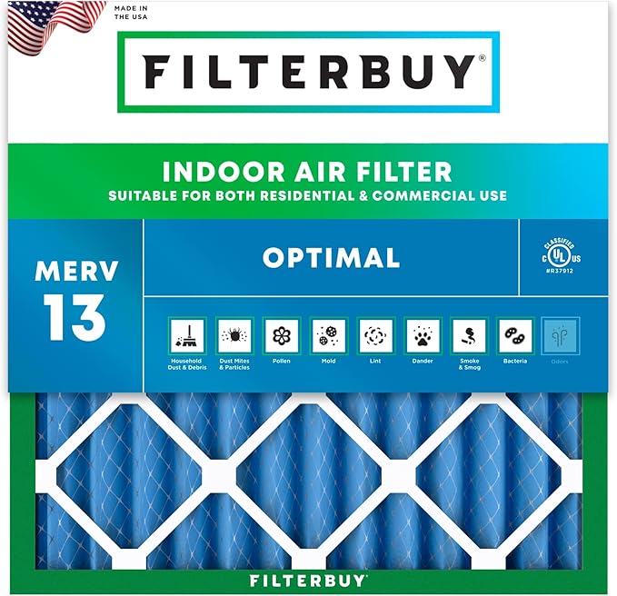 Filterbuy 25x25x2 Air Filter MERV 13 (MPR 1900) Health Defense Replacement (1-Pack), Electrostatic Pleated HVAC AC Furnace Filters, Made in USA (Actual Size: 24.50 x 24.50 x 1.75)