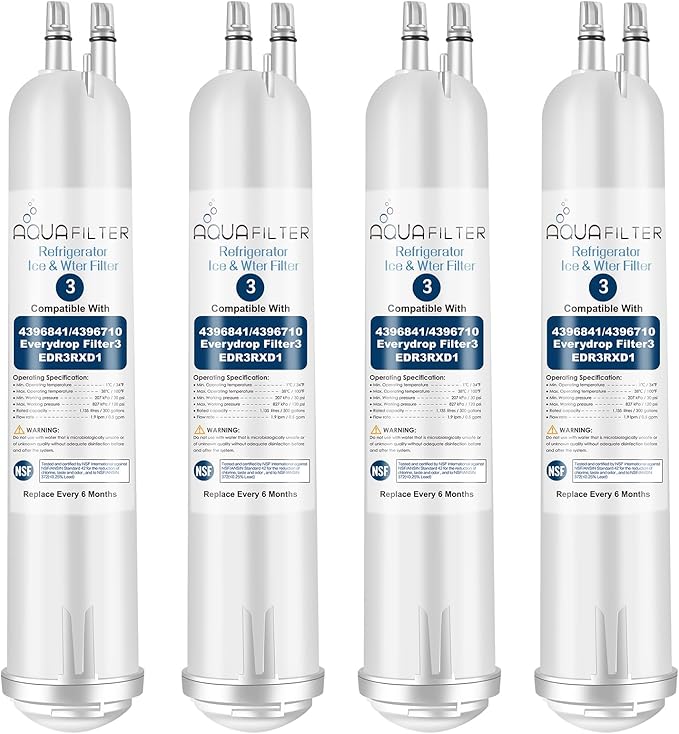 FILTER3 4396841 Refrigerator Water Filter Replacement Compatible with 4396841 4396710 EDR3RXD1 EDR3RXD1B Filter 3 P1WB2 P2RFWG2, 46-9030, Pur W10121145 W10121146 (4-PACK)