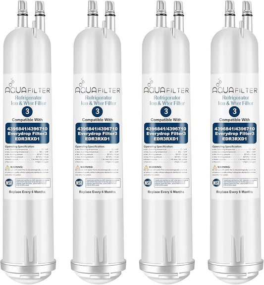 FILTER3 4396841 Refrigerator Water Filter Replacement Compatible with 4396841 4396710 EDR3RXD1 EDR3RXD1B Filter 3 P1WB2 P2RFWG2, 46-9030, Pur W10121145 W10121146 (4-PACK)