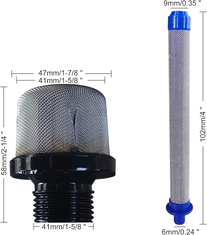 2PCS 288716 3/4 Replacement Inlet Strainer with 5PCS 288749 60-Mesh SG2/SG3 Spray Gun Filter Combo Kit for Airless Paint Sprayers