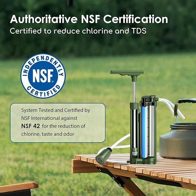 Purewell Water Purifier Pump with Replaceable Carbon 0.01 Micron Water Filter, 4 Filter Stages, Portable Outdoor Emergency and Survival Gear - Camping, Hiking, Backpacking