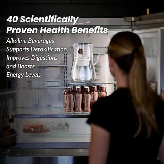 Borosilicate Glass Alkaline Water Pitcher of Life with Stainless Steel Fruit Infuser Glass Water Filter Pitcher with Lid Clearly Filtered Water Pitcher Increases pH NSF/ANSI 42 & 61 Certified Filters