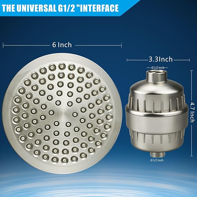 Filtered Shower Head, High Pressure Rain Shower Head Filter Set for Hard Water Removes Chlorine and Harmful Substances (Brushed Nickel)