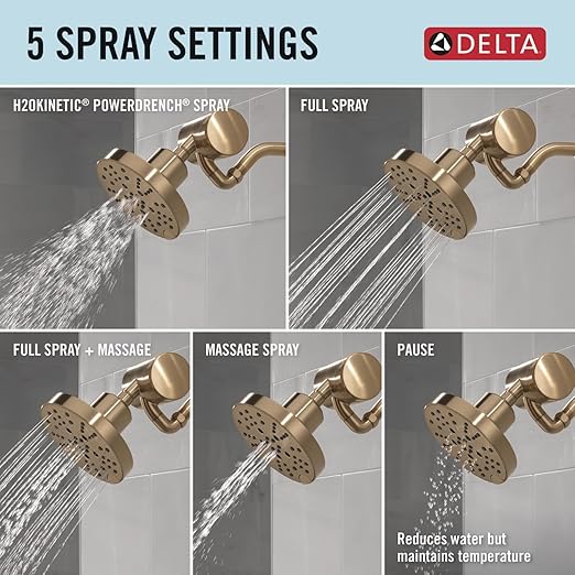 Delta Faucet 5-Setting H2Okinetic Shower Head Gold with Clarifi Premium Shower Filter Attachment with Filter