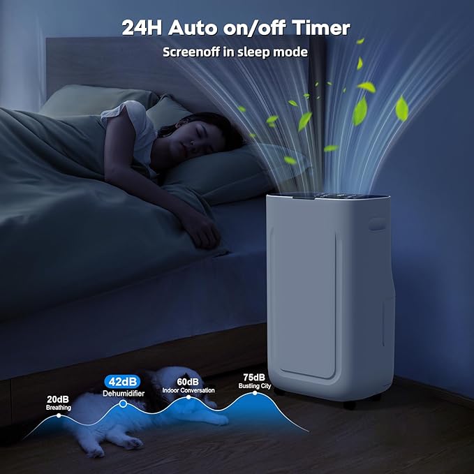 2025Upgraded 5000 Sq.Ft 80 Pint Dehumidifier for Basements with Large 6.5L Water Tank,24H Timer,Child Lock,Defrost,Silent,mold,4 Modes Operation Auto Shut-off