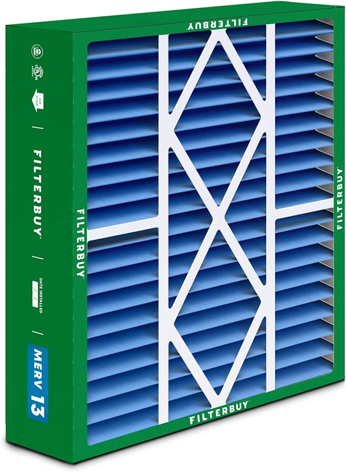 Filterbuy 20x25x5 Air Filter MERV 13 Optimal Defense (1-Pack), Pleated HVAC AC Furnace Air Filters for Amana, Coleman, Goodman, Maytag, York, and More (Actual Size: 20.19 x 25.31 x 5.25 Inches)