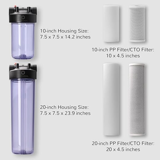 Airthereal Whole House Water Filter Housing, Sediment Filters for Well and City Water, 20"x4.5" Sediment Whole House Water Filter Cartridges, Pre-Filtration System with 1" NPT Port, (Clear Housing)