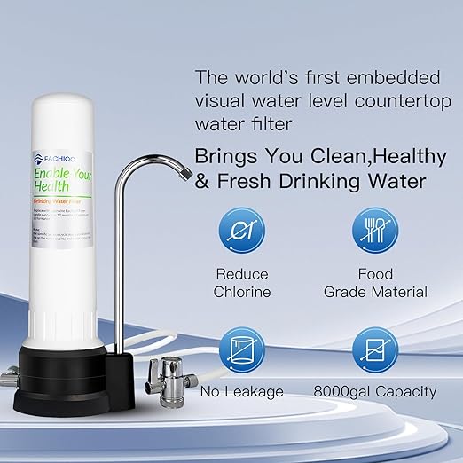 Countertop Water Filter, Drinking Water Filtration System for Faucet for 8000 Gallons, Reduces Heavy Metals, Bad Odors and 99% of Chlorine, White (1 Ceramic Filter Included)