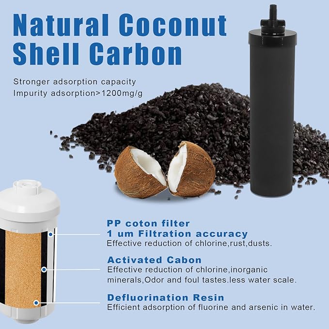 Water Filter Replacement Compatible with Berkeyy Black Filters & PF 2 Fluoride Filters Gravity Water Filter System by NSF/ANSI 42 Certified, 2 Packs Combo water filtration replacement