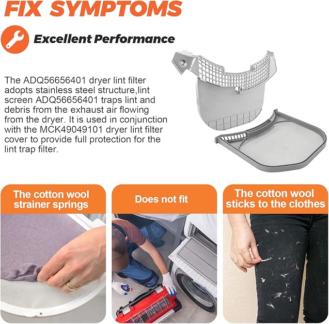 【2025 UPGRADED】2pcs MCK49049101 Dryer Lint Filter Screen Housing Guide Cover with ADQ56656401 Lint Filters Stainless Steel Mesh - Fit for L-G Ken-more Dryers DLEX3570V DLGX4271V 79691282310