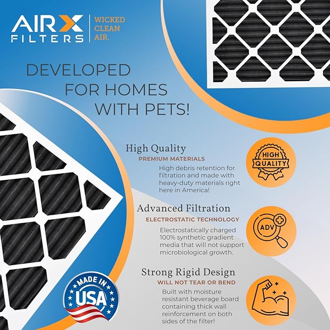 AIRX FILTERS WICKED CLEAN AIR. 20x25x1 Air Filter Odor Eliminator Carbon Filter MERV 8 AC HVAC Furnace Filters 6 Pack