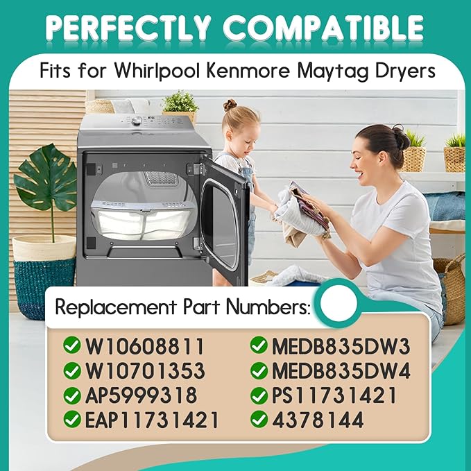 W10859086 Dryer Lint Screen Filter Replacement, Fits for Whirlpool Kenmore Maytag Dryers, Replaces W10608811 W10701353 AP5999318 EAP11731421 MEDB835DW3 MEDB835DW4 PS11731421 4378144 (LintFilter)