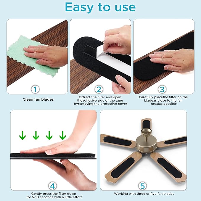 Ceiling Fan Air Filter -10 Pack Activated Coconut Shell Carbon Unscented Air Purifier Universal Rounded Rectangle Easy-Stick Ceiling Fan Blade Filters for Home Living Room Bedroom Office