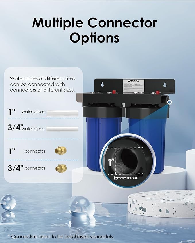 Waterdrop Whole House Water Filter System, Reduce Iron & Manganese, with Carbon and Sediment Filters, 5-Stage Filtration, Reduce Iron, Lead, Chlorine, Odor, 2-Stage WD-WHF21-FG, 1" Inlet/Outlet