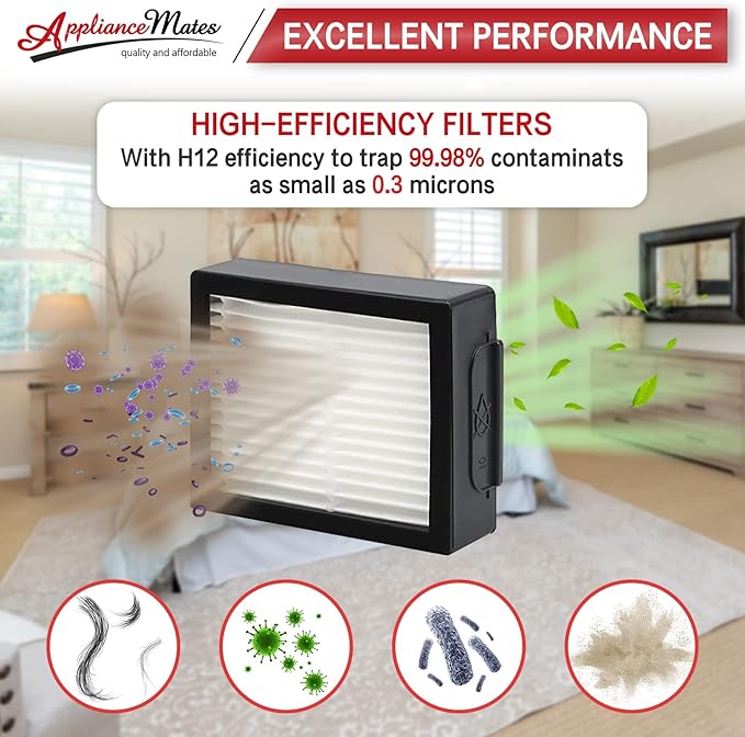 Filters Replacement for iRobot Roomba E I & J Series i7 i7+/plus i3 i3+ i4 i4+ i5 i5+ i6 i6+ i8 i8+ E5 E6 E7 Vacuum Cleaner Parts, 6 Pack High Efficiency Filters + 1 Cleaning Brush