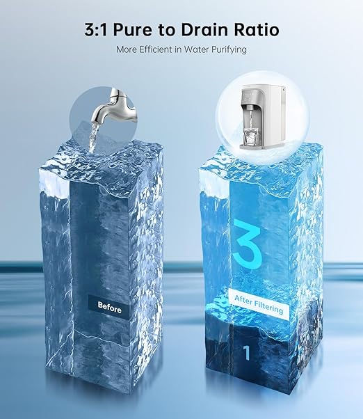 WIE Reverse Osmosis Water Filter Countertop, 7 Stage RO Purification with UV,Counter Water Filtration System, 3:1 Pure to Drain,NSF/ANSI 58 Tested,Water Purifier Dispenser (No Installation Required