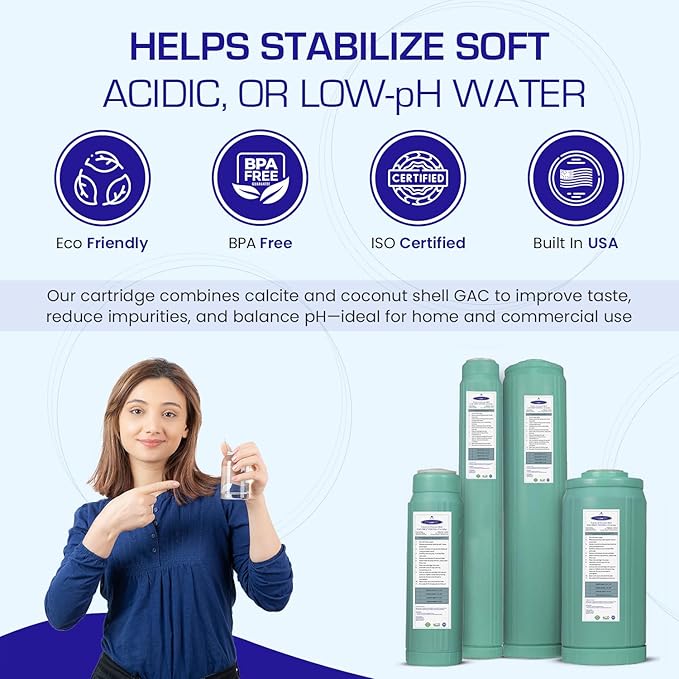 Crystal Quest Calcite & Coconut Shell GAC Water Filter Cartridge – pH Balancing, Dual-Stage Filtration, Removes Impurities, Enhances Taste – Fits Countertop & Inline Systems 4-5/8” x 20”