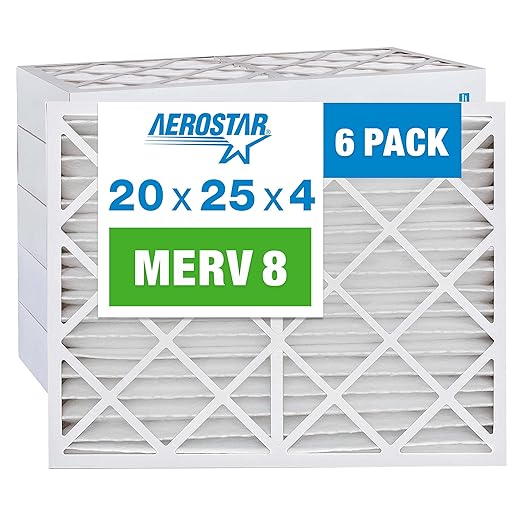 Aerostar 20x25x4 MERV 8 - 6 Count - High Efficiency Pleated HVAC, Furnace & Air Conditioner Filters - Removes Dust, Lint, Mold & Allergy-Causing Pollen