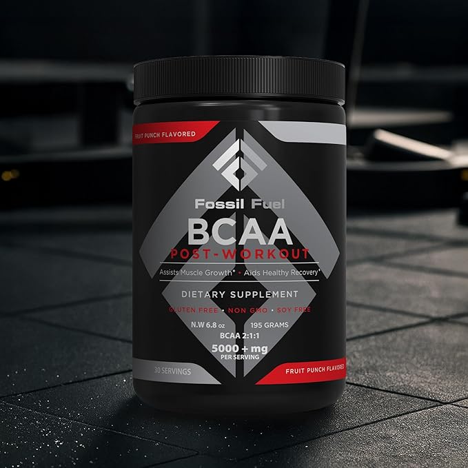 Fossil Fuel BCAA Sugar-Free Post-Workout Powder with BCAA’s, Glutamine, Vitamin B6 Essential Amino Acids for After Workout Muscle Recovery, Endurance and Hydration Fruit Punch (30 Servings)