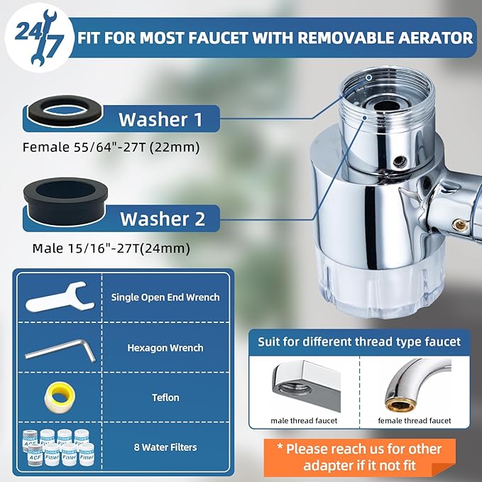 1080°Swivel Filter Faucet Extender Aerator - 8 Pcs Replacement Water Filter, 1080°+360°Rotating Robotic Arm 2 Mode Splash Filter, Solid Brass Faucet Sprayer Universal For Bathroom Kitchen Laundry Sink