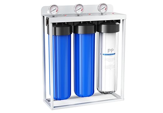 Whole House Water Filter System,Reduce Scale Chlorine,3 Stage Water Purifier,Top-Tier Sediment & Carbon Filter with FOF Technology Filter Out 99% Vocs,Metal,Soften Water,Healthier Skin,20x4.5Inch