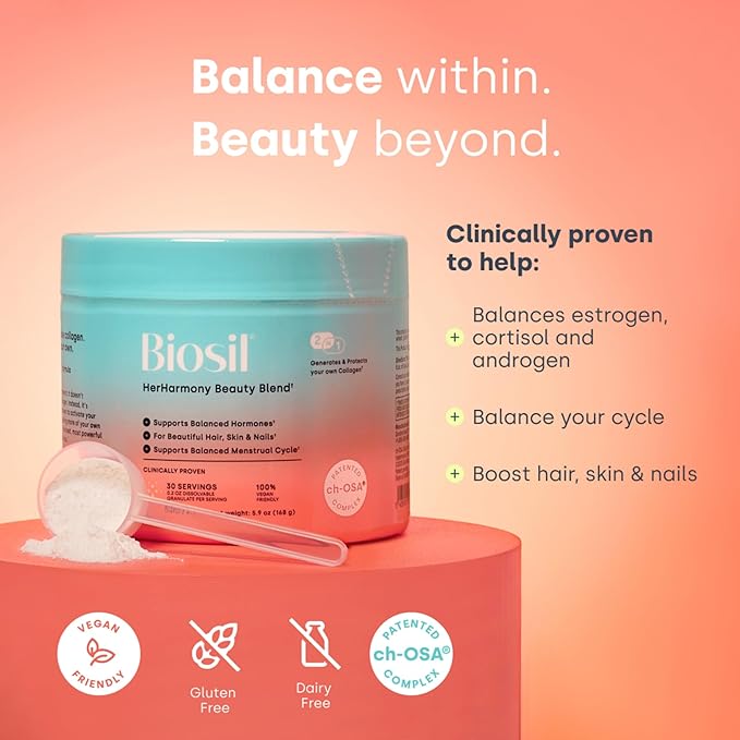 Biosil HerHarmony Beauty Blend - 5.9 oz - Beauty, Hormone & Menstrual Cycle Support - with Patented ch-OSA & 40:1 Myo-Inositol to D-Chiro-Inositol 4g Dose - 30-Day Supply