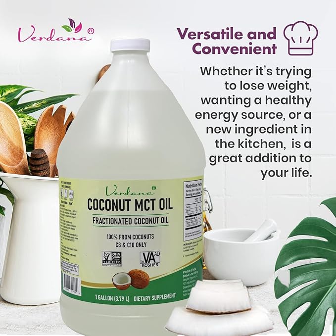 Verdana MCT Oil – 100% Coconut Derived – 1 Gallon - Kosher Food Grade – Vegan – NON GMO– Used for Keto, Paleo, Sports Nutrition, Aromatherapy, Massage, Ayurvedic Oil Pulling Oral Rinse Mouthwash