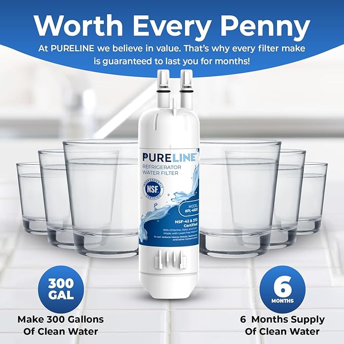 Pureline EDR1RXD1 Water Filter Replacement for Everydrop® Filter 1, W10295370A, P8RFWB2L, P4RFWB, EDR1RXD1B, Kenmore® 46-9081, 46-9930 Refrigerator Water Filter (3 Pack)
